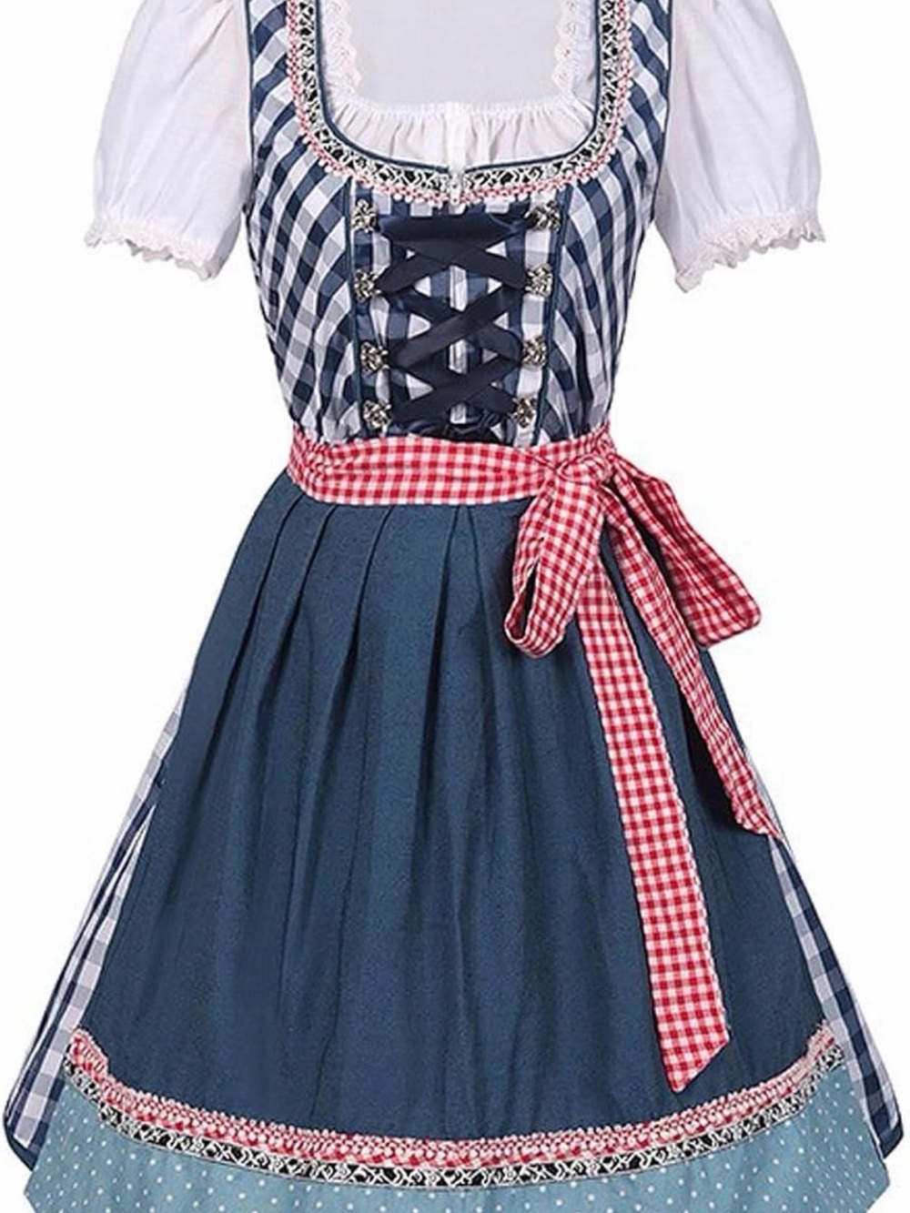 Amazon Blue Gingham Midi Dirndl Dress with Red Check Apron